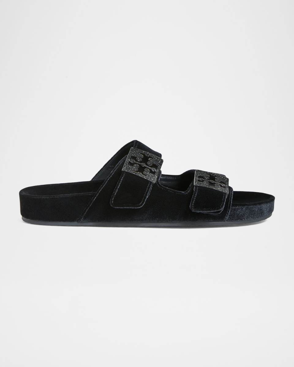 Mellow Pave Velvet Dual-Buckle Slide Sandals